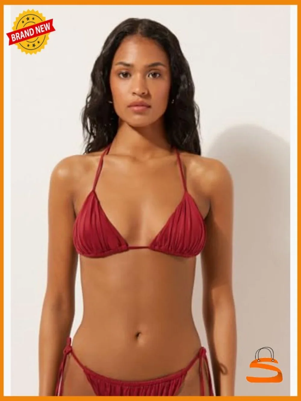X-Small Push-Up Triangle Bikini Top with Removable Padding, Shiny Satin